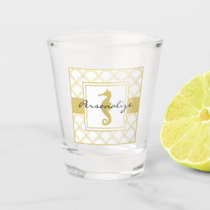Art Deco Wellen Gold Glitter Seepferdchen Schnapsglas