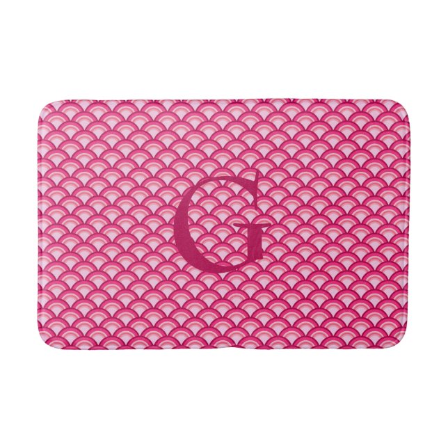 Art-Deco-Wellenmuster - Fuchsia und Korallen Badematte (Vorderseite)