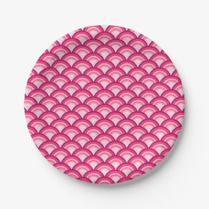 Art-Deco-Wellenmuster - Fuchsia und Korallen Pappteller