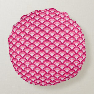 Art-Deco-Wellenmuster - Fuchsia und Korallen Rundes Kissen