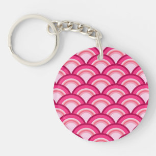 Art-Deco-Wellenmuster - Fuchsia und Korallen Schlüsselanhänger