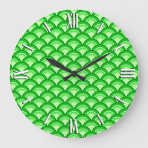 Art Deco Wellenmuster - Jade grün Große Wanduhr
