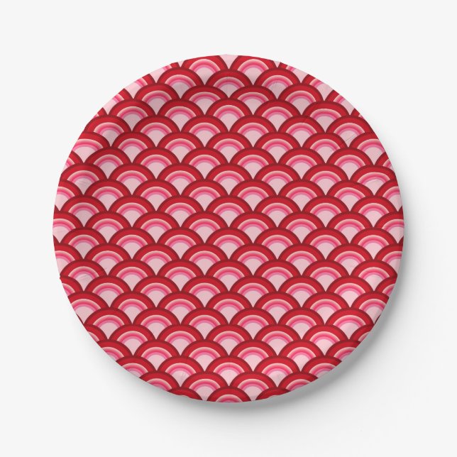 Art Deco Wellenmuster - Korallenrot und Rosa Pappteller (Vorderseite)