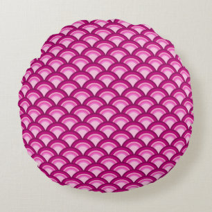 Art Deco Wellenmuster - Magenta und Rosa Rundes Kissen