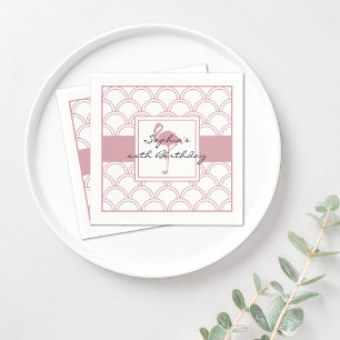 Art Deco Wellenmuster Rosa Flamingo Strandparty Serviette