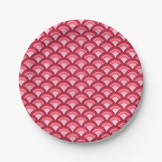 Art Deco-Wellenmuster - rot und fuchsia Pappteller (Vorderseite)