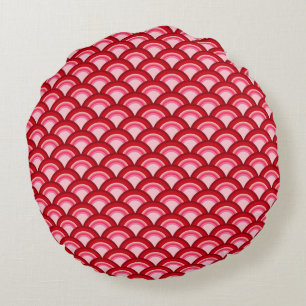 Art Deco-Wellenmuster - rot und fuchsia Rundes Kissen