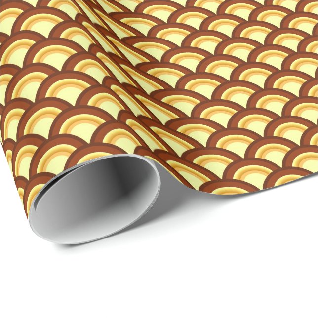 Art-Deco-Wellenmuster - Schokolade und Gelb Geschenkpapier (Rolleneckpunkt)