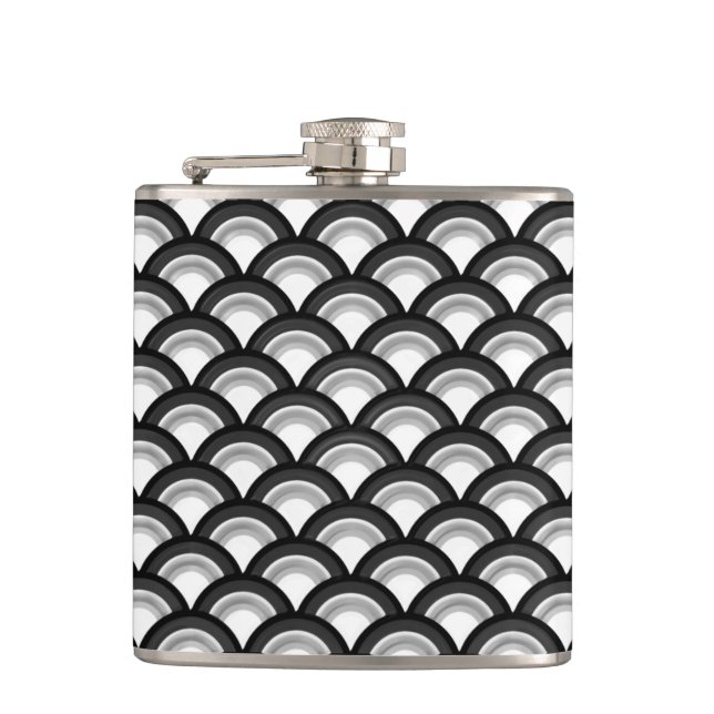 Art-Deco-Wellenmuster - Schwarzweiß Flachmann (Vorderseite)