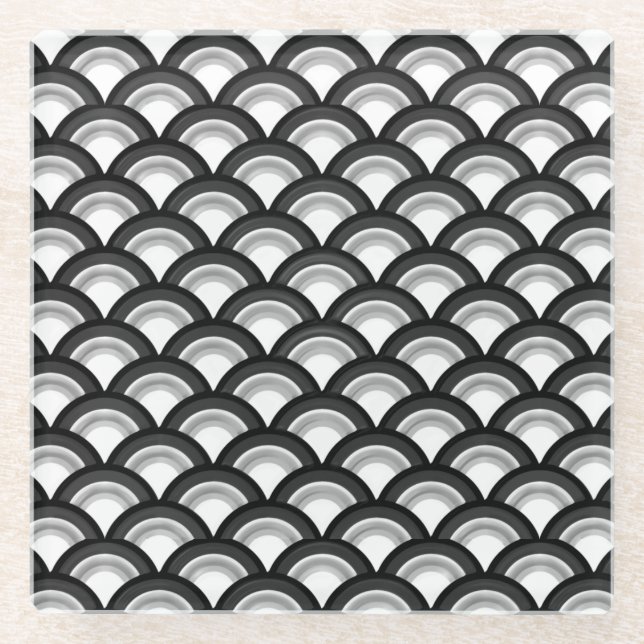 Art-Deco-Wellenmuster - Schwarzweiß Glasuntersetzer (Vorderseite)
