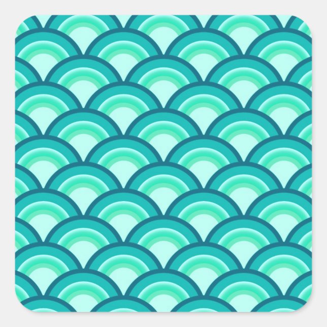 Art Déco-Wellenmuster - türkisfarbene Farbtöne Quadratischer Aufkleber (Vorderseite)