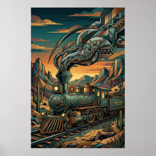 Art Deco Western Express Plakat - Geometrischer Zu