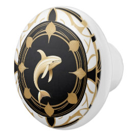 Art Deco Whale Schwarz-weiß Gold Keramikknauf