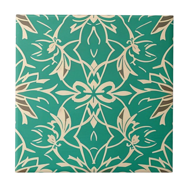 Art Deco Whimsical Floral Tile Fliese (Vorderseite)