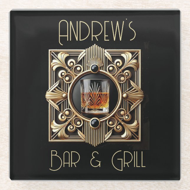 Art Deco, Whiskey Logo Bar & Grill Glasuntersetzer (Vorderseite)