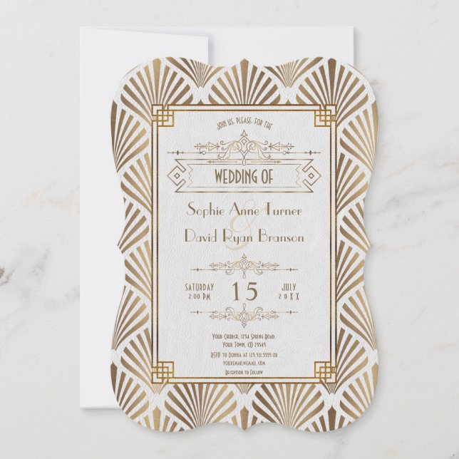 Art Deco White 1920er Jahre Style Wedding Einladung (Vorderseite)