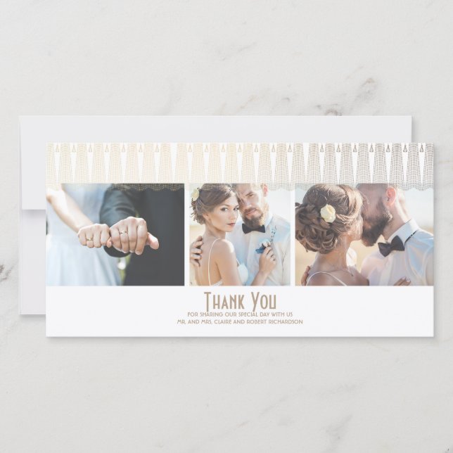 Art Deco White and Gold Foto Hochzeit Vielen Dank Dankeskarte (Vorderseite)