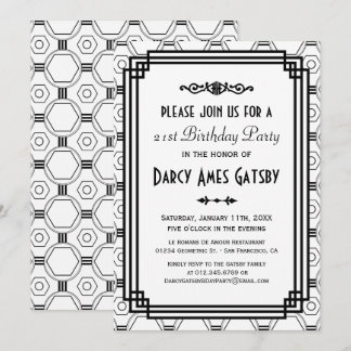 Art Deco White & Black Birthday Party - Einladung