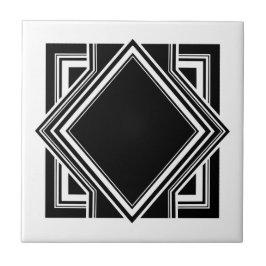 Art Deco White Black Geometric Square Element 05 Fliese
