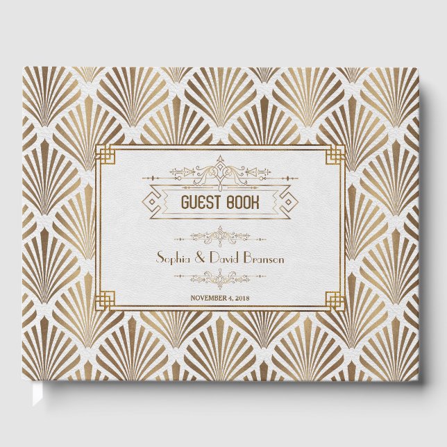 Art Deco White Gatsby 1920er Jahre Style Wedding Gästebuch (Vorderseite)