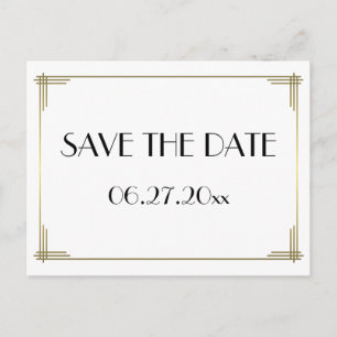 Art Deco White Great Gatsby Save the Date Postcard Ankündigungspostkarte