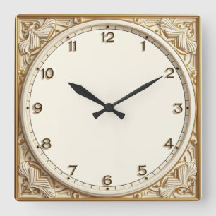 Art Deco White Quadratische Wanduhr
