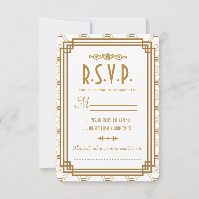 Art Deco White Wedding RSVP Cards (Vorderseite)