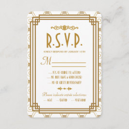 Art Deco White Wedding RSVP Cards