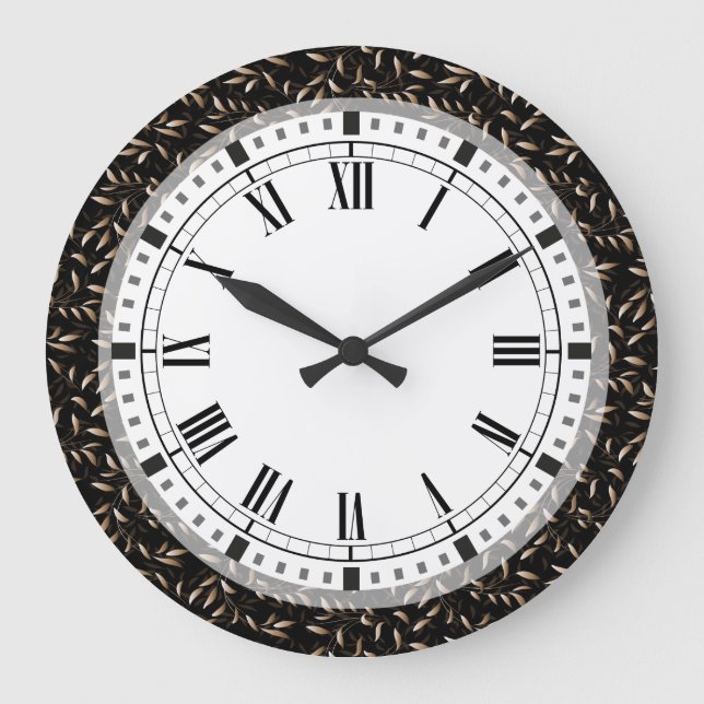 Art Deco Willow Leaf Muster Große Wanduhr (Vorderseite)