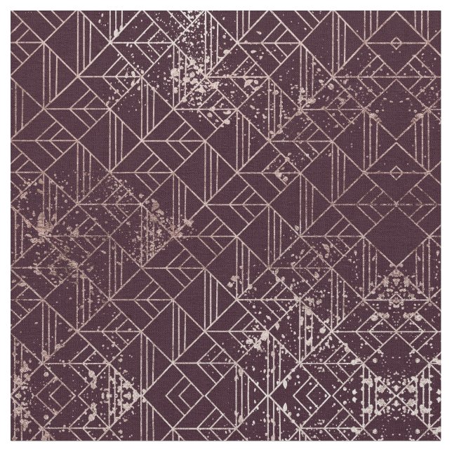 Art Deco Wine Red Gold Geometric Retro Muster Stoff (Nahaufnahme)
