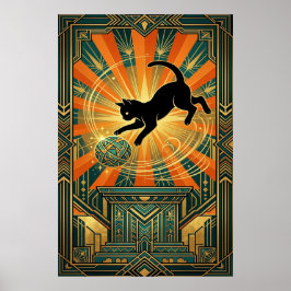 Art Deco Winged Mystical Cat Wall Art Poster