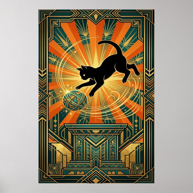 Art Deco Winged Mystical Cat Wall Art Poster (Vorne)