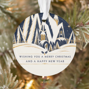 Art Deco Winter-Weihnachtsdorf in Marineblau Ornament