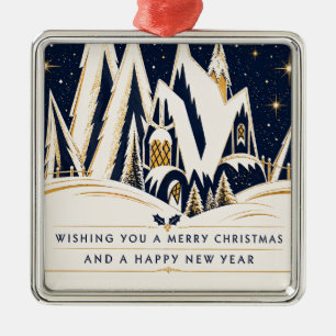 Art Deco Winter-Weihnachtsdorf Navyblau Ornament Aus Metall