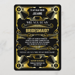 Art Déco wird mein Bridesmaid Gold und Schwarz sei Einladung