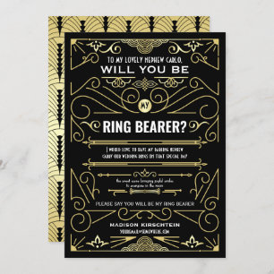 Art Deco wird mein Ring Bearer Gold Black sein Einladung