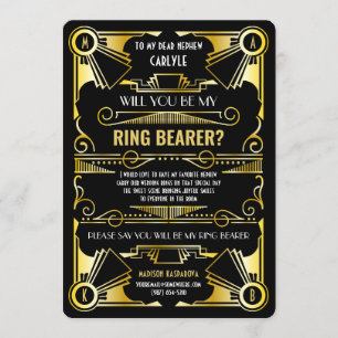 Art Deco Wirst du mein Ringträger sein Gold & Schw Einladung