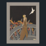 Art Deco Woman Poster<br><div class="desc">Eine wunderschöne Art-Déco-Illustration einer Frau,  die auf einem Balkon mit Blick auf eine weiße Taube stehend ist. In Herbsttönen gefärbt - ein schönes Plakat.</div>