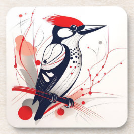 Art Deco Woodpecker Hard Plastik Untersetzer Set