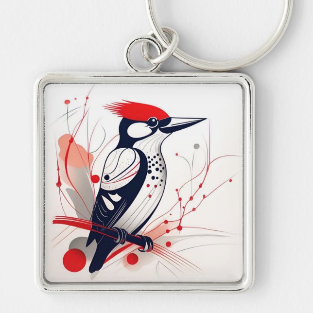 Art Deco Woodpecker Schlüsselanhänger (Vorne)