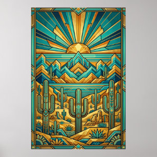Art Deco Wüstenuntergangs-Plakat - Geometrischer S Poster
