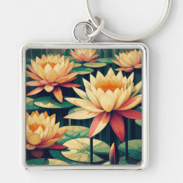 Art Deco Yellow Lotus Schlüsselanhänger