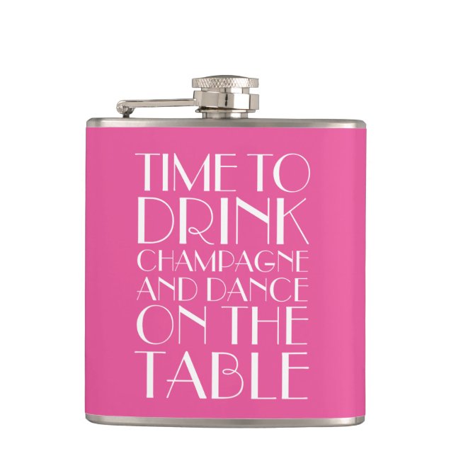 Art Deco Zeit zum Trinken Champagner Pink Flask Flachmann (Vorderseite)