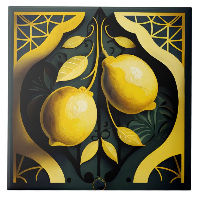 Art Deco Zitronen Fliese (Vorderseite)