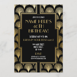 Art Deco zum Geburtstag Gatsby Party Black & Gold  Einladung