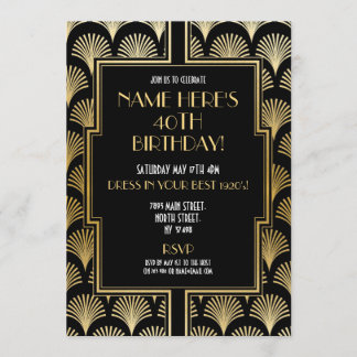 Art Deco zum Geburtstag Gatsby Party Black & Gold  Einladung