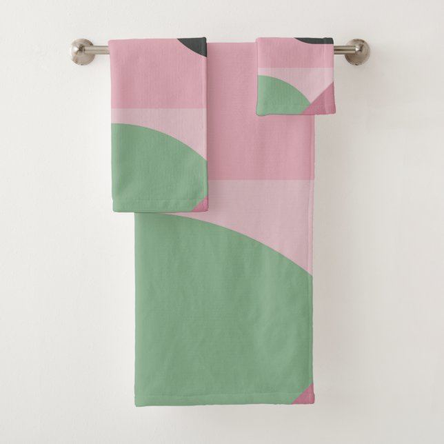 Art Deco Zusammensetzung Rosa und Grün #1 Badhandtuch Set (Insitu)