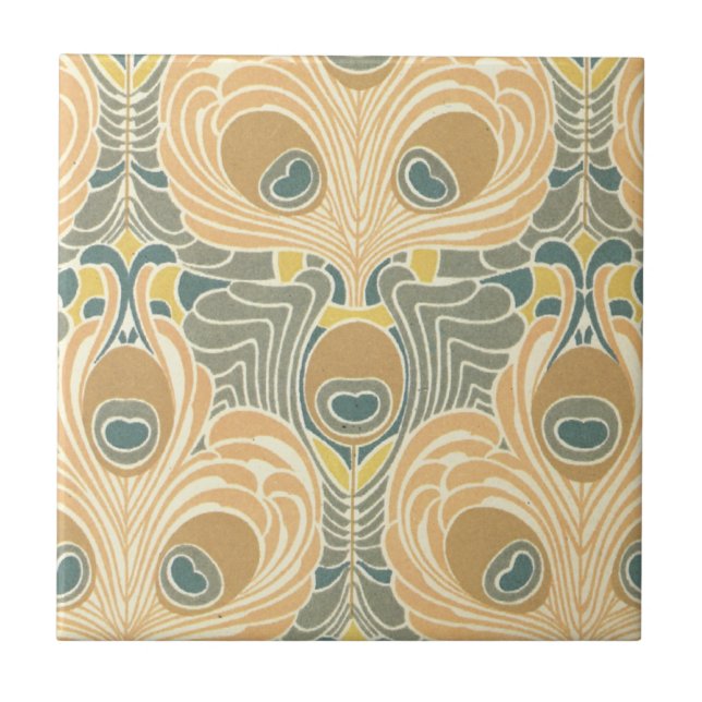 Art Deko Art Nouveau Pfauenmuster Art Fliese (Vorderseite)
