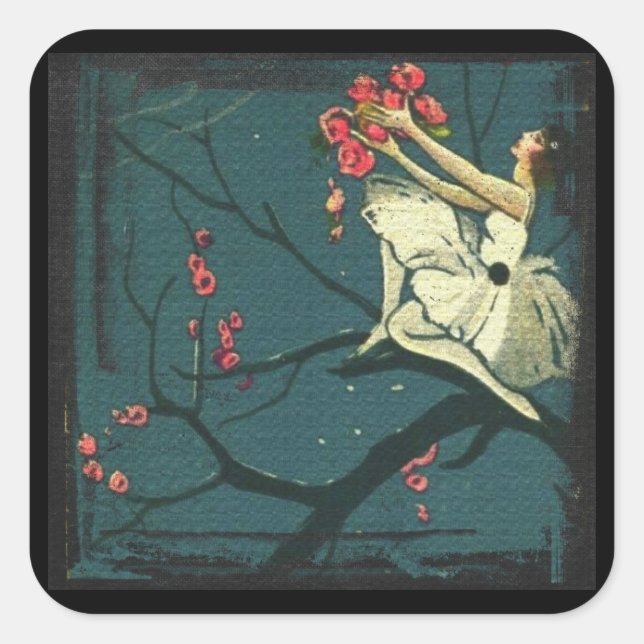 Art Deko ballerina Baum Illustration chiostri Quadratischer Aufkleber (Vorderseite)