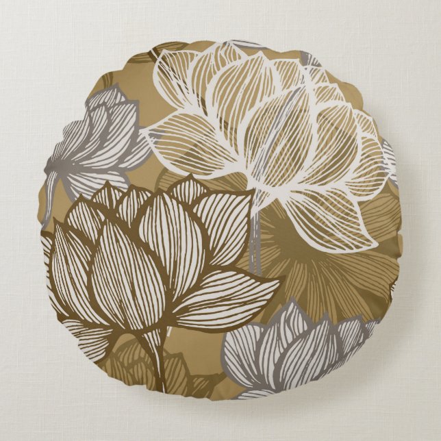 Art Deko Blume Muster. Blume Rundes Kissen (Vorderseite)